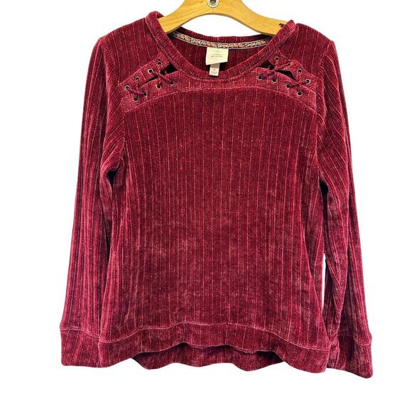 Knox Rose Beautiful Burgundy Velour Sweater Tie Shoulders Size Med - Picture 1 of 7